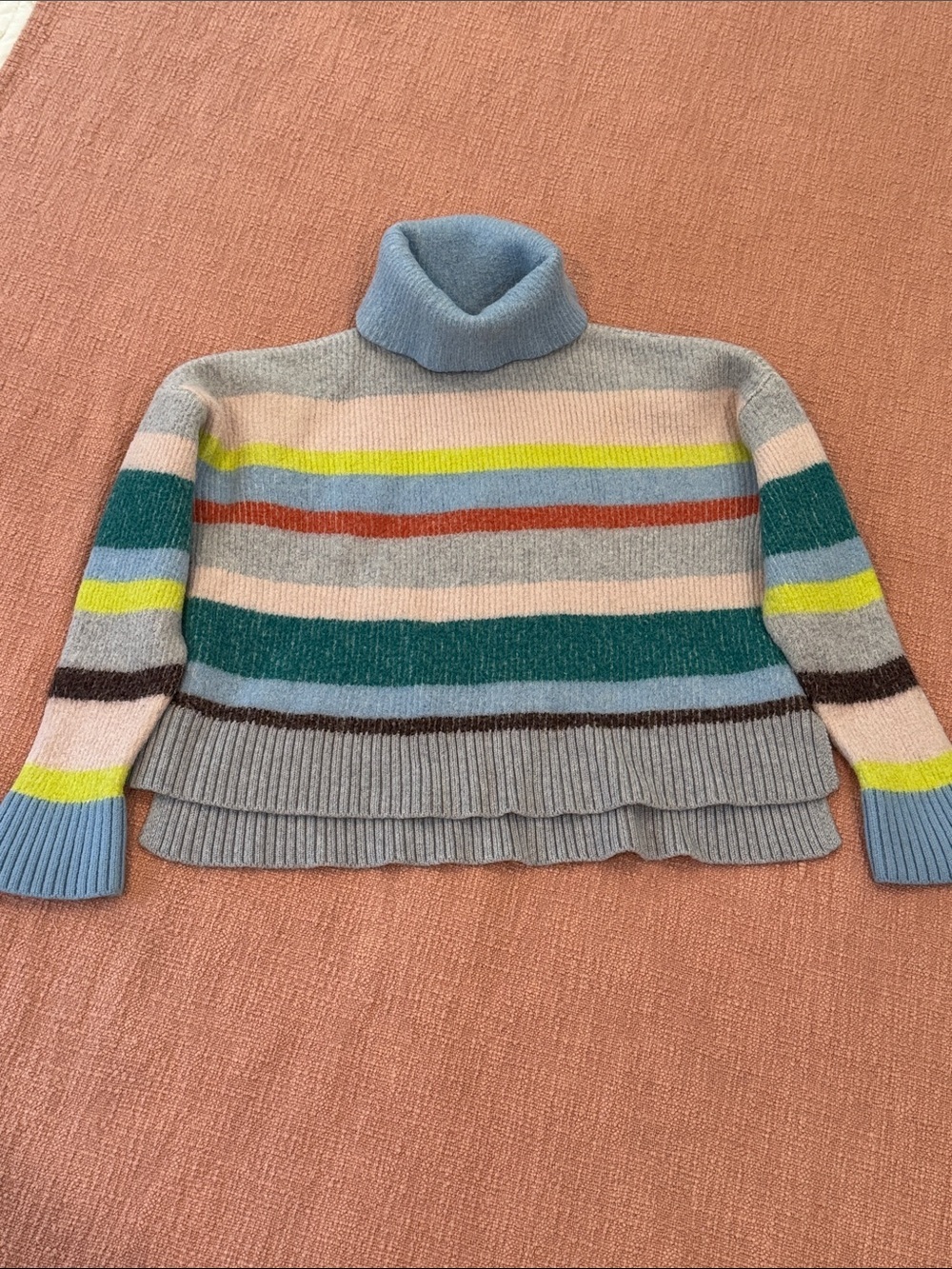 Australian merino wool Turtleneck cropped Sweater Multi-Color Stripes